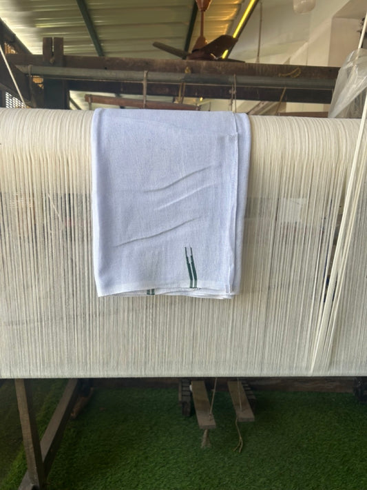 Kaitharikada - HANDLOOM Pure Cotton Kerala Towel - Thorthu - White Body & Dark Green Chutty Kara- 2KK5197ELA