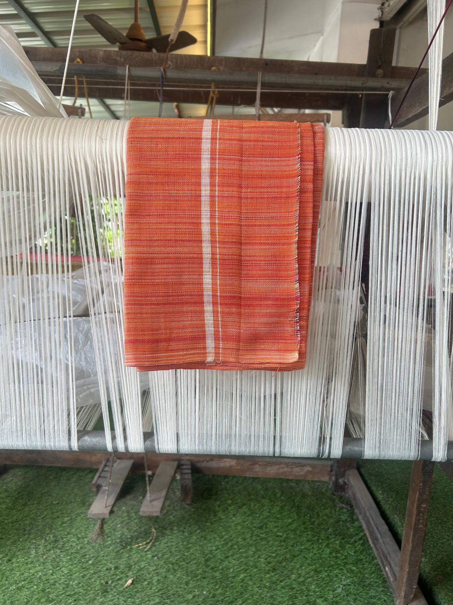 Kaitharikada - Handloom Pure Cotton Kerala Towel - Thorthu - Orange Yellow & Peach Pink Body With White Kara - 2 KK51202 ELA
