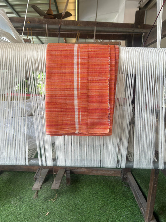 Kaitharikada - Handloom Pure Cotton Kerala Towel - Thorthu - Orange Yellow & Peach Pink Body With White Kara - 2 KK51202 ELA