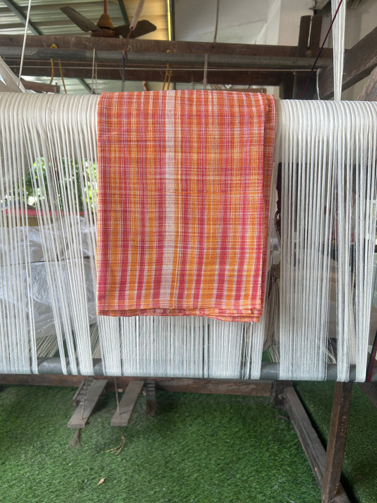 Kaitharikada - Handloom Pure Cotton Kerala Towel - Thorthu - Yellow Peach Pink Body & White Kara - 1 KK51202 ELA