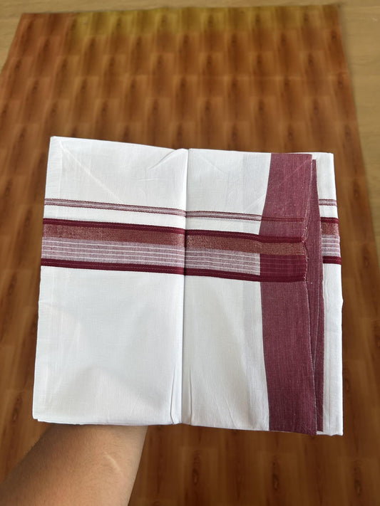 20% Discount ! Kaitharikada Balaramapuram 100% Pure Cotton Double Pure White Mundu/Dhoti - 100x80 - 1.5 inch Dark Maroon & Silver Kasav Stripe Kara 3.80 mtr (8 muzham) - 29 KK5382 VIN