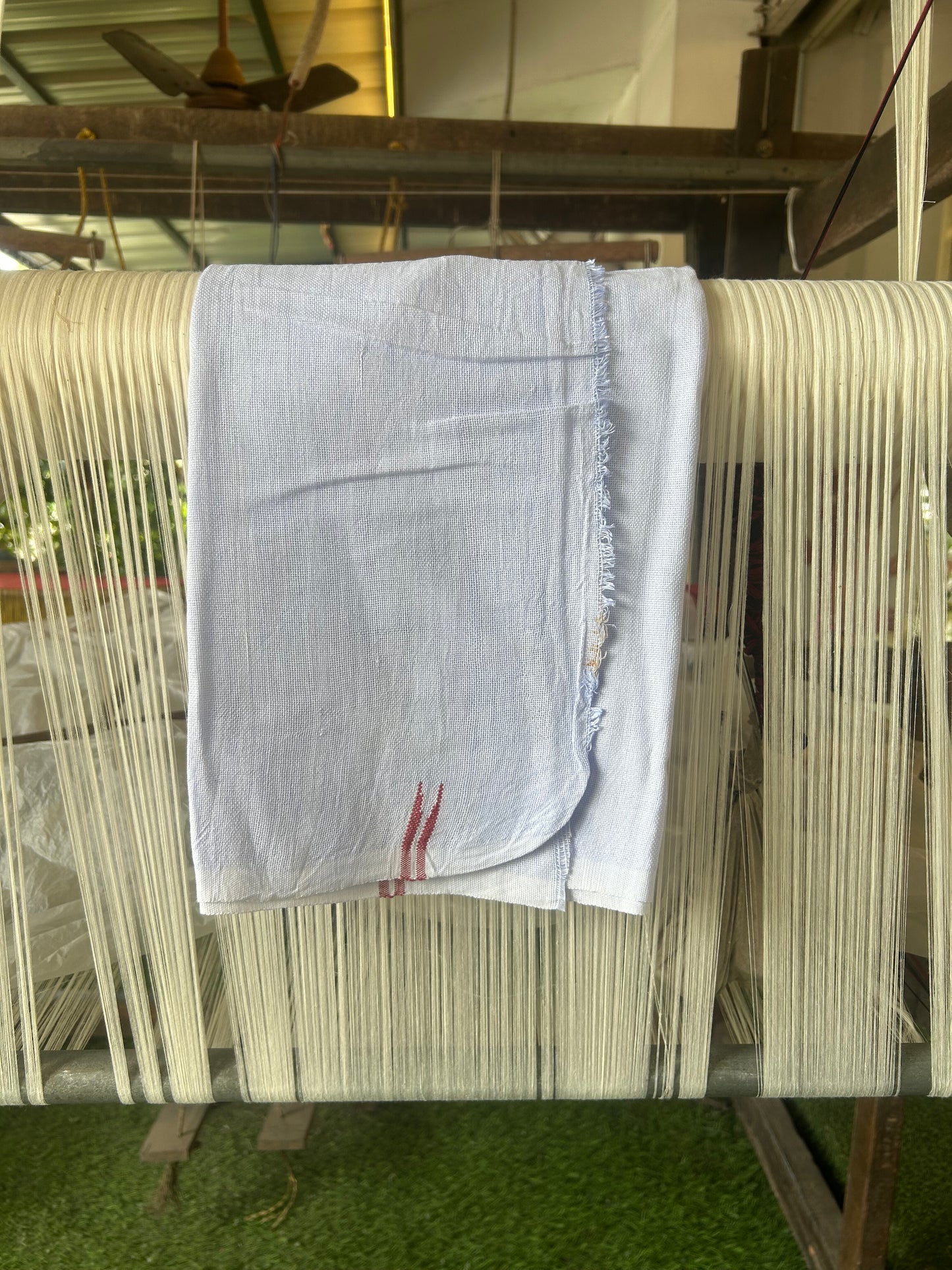 Kaitharikada - Handloom Pure Cotton Kerala Towel - Thorthu - White Body & Light Brick Red Chutty Kara - 9 KK51202 ELA
