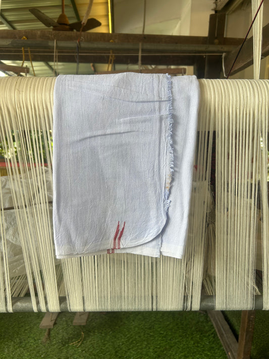 Kaitharikada - Handloom Pure Cotton Kerala Towel - Thorthu - White Body & Light Brick Red Chutty Kara - 9 KK51202 ELA