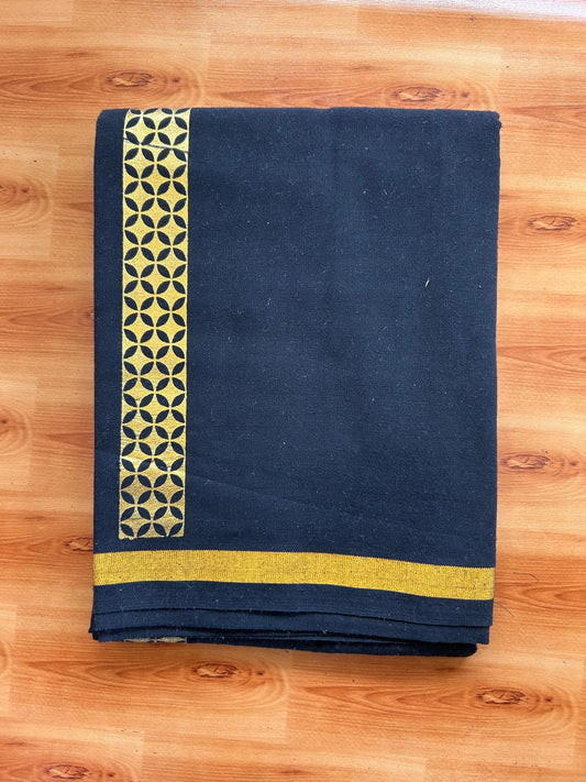 Kaitharikada - Single Kaily / Lungi - Mixed Cotton - 20s twisted - 1.5 inch Copper Kasav Printed Design Kara with Black colour body (2 meter / 4 muzham) - 3 KK8085 GAN