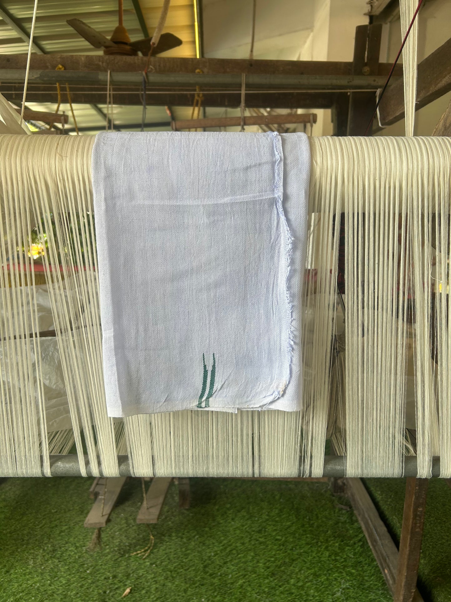 Kaitharikada - Handloom Pure Cotton Kerala Towel - Thorthu - White Body & Dark Green Chutty Kara - 10 KK51202 ELA