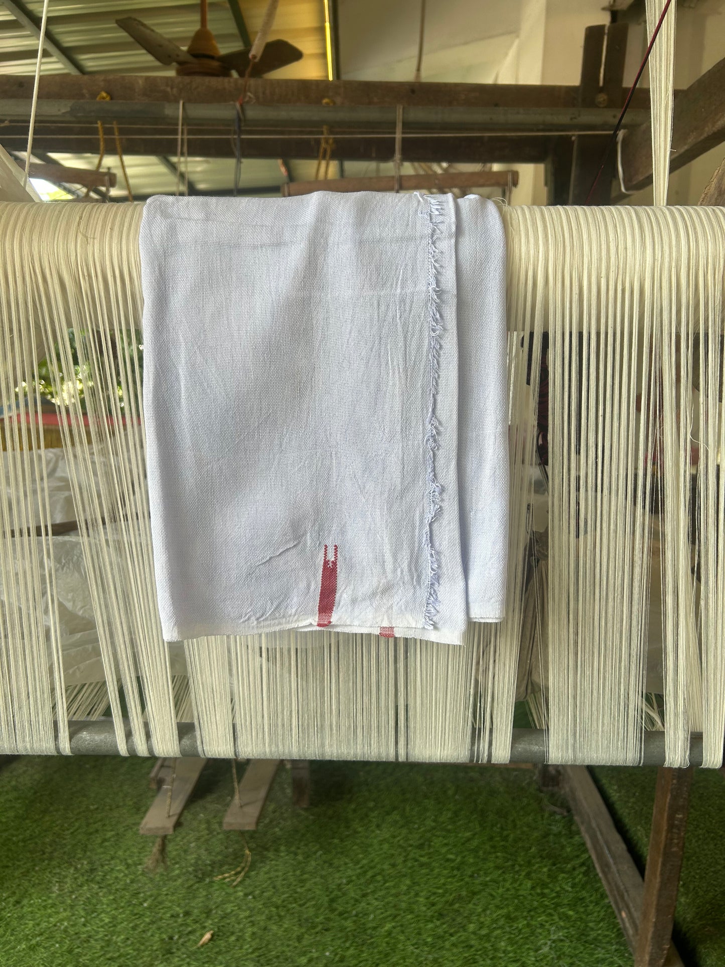 Kaitharikada - Handloom Pure Cotton Kerala Towel - Thorthu - White Body & Brick Red Chutty Kara - 6 KK51202 ELA