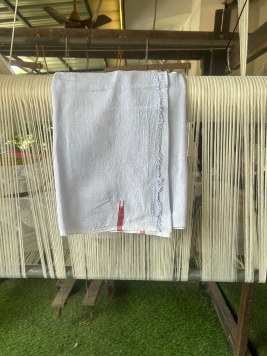 Kaitharikada - Handloom Pure Cotton Kerala Towel - Thorthu - White Body & Brick Red Chutty Kara - 6 KK51202 ELA