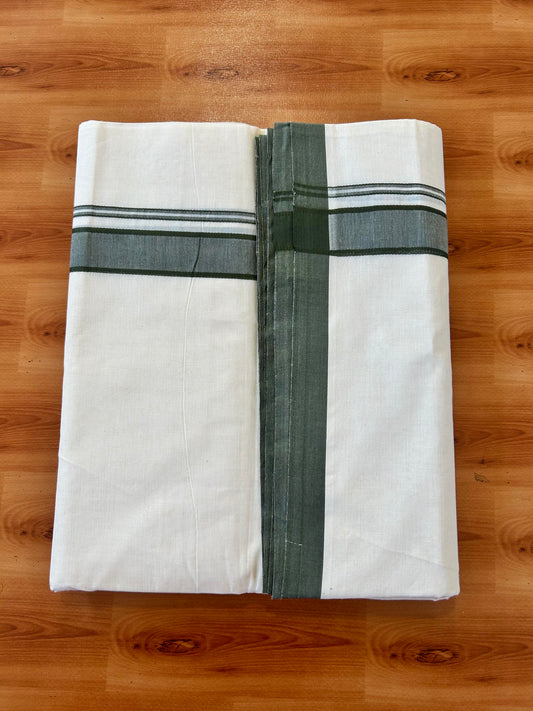 Double Off white Mundu/Dhoti - 20% Discount! KaithariKada - 100% Cotton 100x100 - 1.25 inch Olive Green Shaded Kara 5 mtr (10.71 muzham) - 3 KK5457 ASH