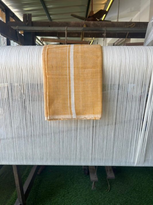 Kaitharikada - HANDLOOM Pure Cotton Kerala Towel - Thorthu - Yellow Orange Body & White Kara - 21KK5197ELA