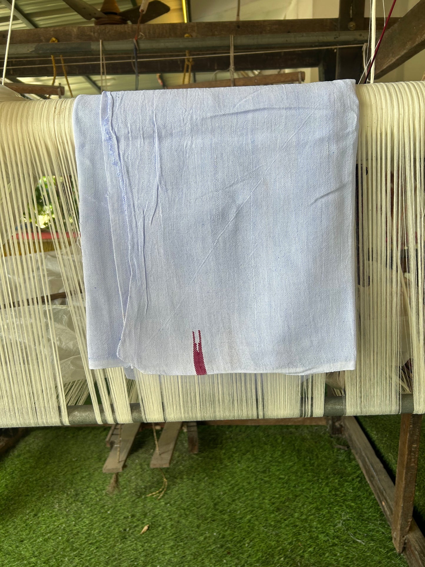 Kaitharikada - Handloom Pure Cotton Kerala Towel - Thorthu - White Body & Dark Magenta Chutty Kara- 5 KK51202 ELA