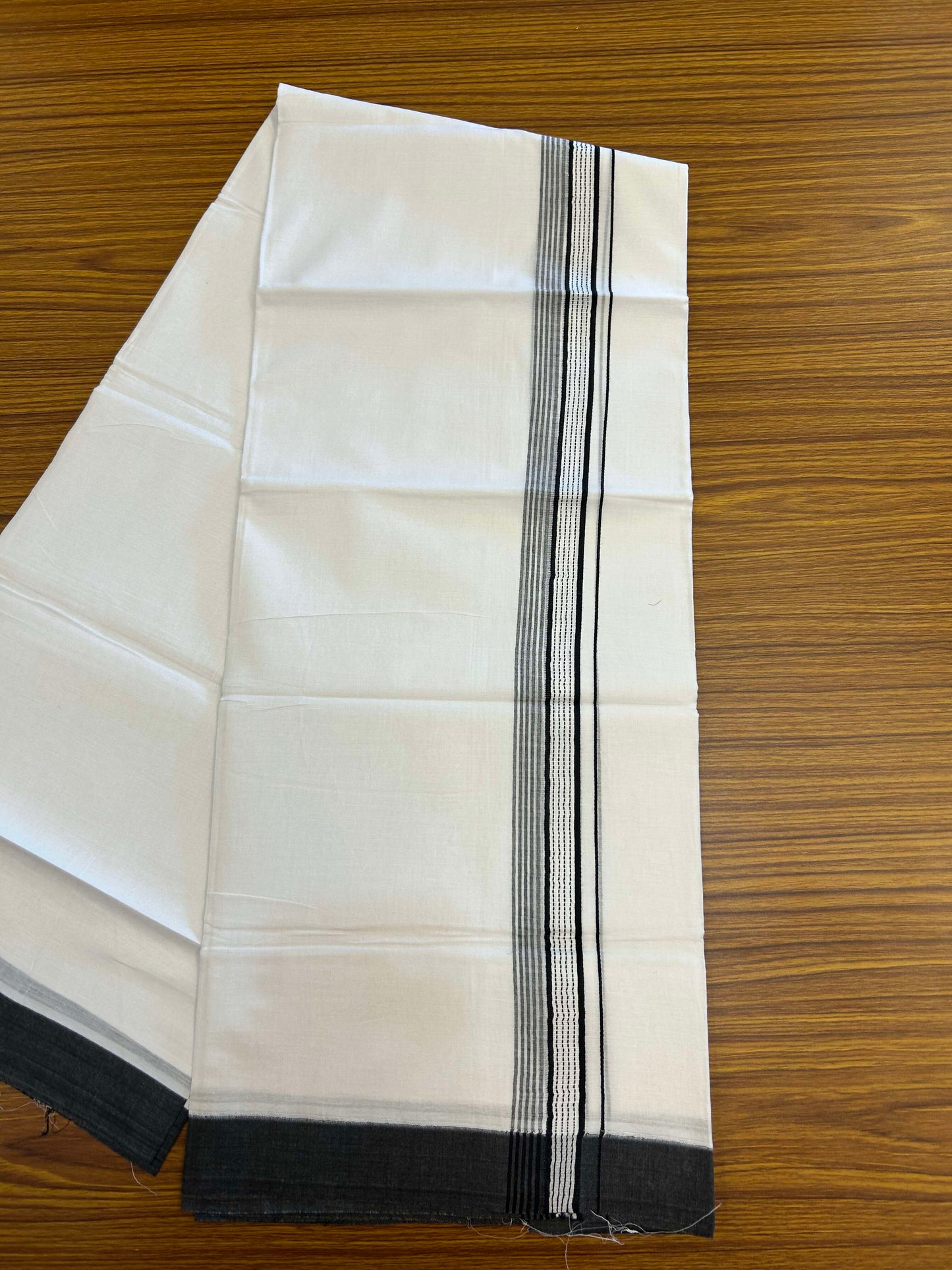 20% Discount!! KaithariKada Balaramapuram 100% Cotton Double Pure White Mundu/Dhoti - 100x100 - 1.5 inch Black Striped Kara 3.96 mtr (8 muzham) - 7 KK5309 GAN