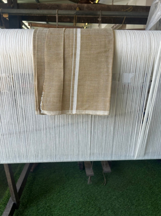Kaitharikada - HANDLOOM Pure Cotton Kerala Towel - Thorthu - Peanut Brown Body & White Kara - 20KK5197ELA