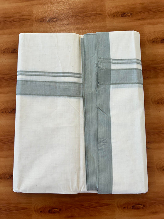 Double Off white Mundu/Dhoti - 20% Discount! KaithariKada - 100% Cotton 100x100 - 1.25 inch Light Sage Green Shaded Kara 5 mtr (10.71 muzham) - 4 KK5457 ASH