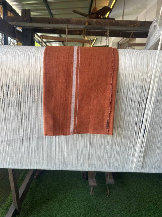 Kaitharikada - HANDLOOM Pure Cotton Kerala Towel - Thorthu - Kaavi Body & 1 cm White Kara - 18KK5197ELA