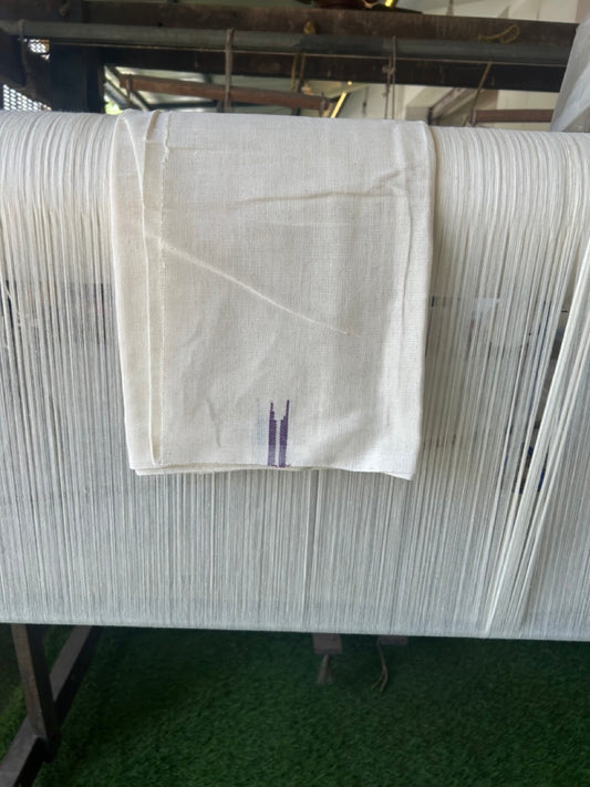 Kaitharikada - HANDLOOM Pure Cotton Kerala Towel - Thorthu - Off White Body & Violet Chutty Kara - 13KK5197ELA