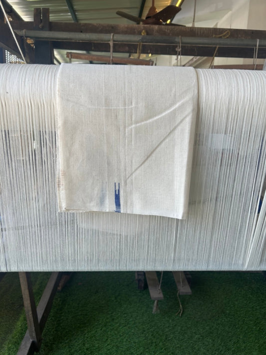 Kaitharikada - HANDLOOM Pure Cotton Kerala Towel - Thorthu - Off White Body & Blue Chutty Kara - 16KK5197ELA