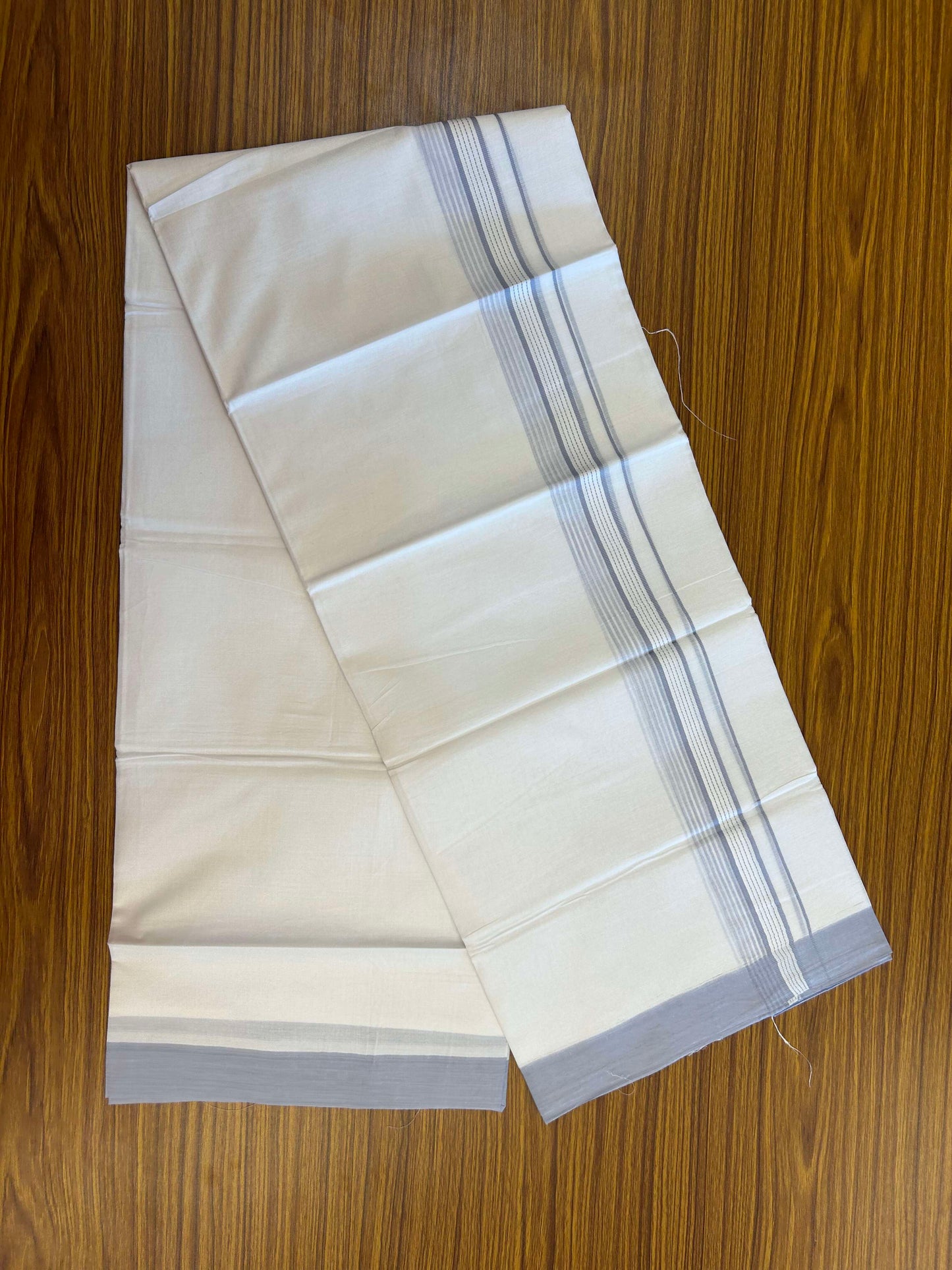 20% Discount!! KaithariKada Balaramapuram 100% Cotton Double Pure White Mundu/Dhoti - 100x100 - 1.25 inch Lavender Blue Striped Kara 3.96 mtr (8 muzham) - 9 KK5309 GAN