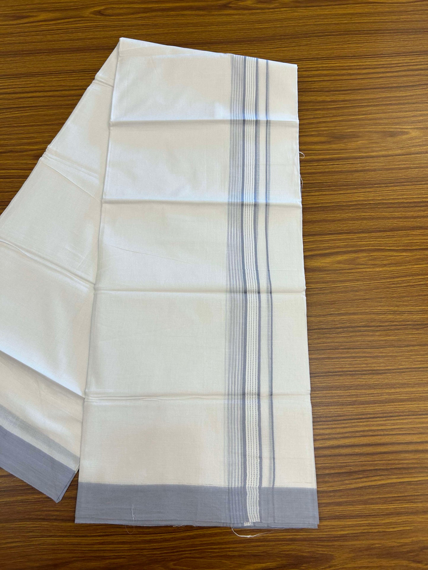 20% Discount!! KaithariKada Balaramapuram 100% Cotton Double Pure White Mundu/Dhoti - 100x100 - 1.25 inch Lavender Blue Striped Kara 3.96 mtr (8 muzham) - 9 KK5309 GAN