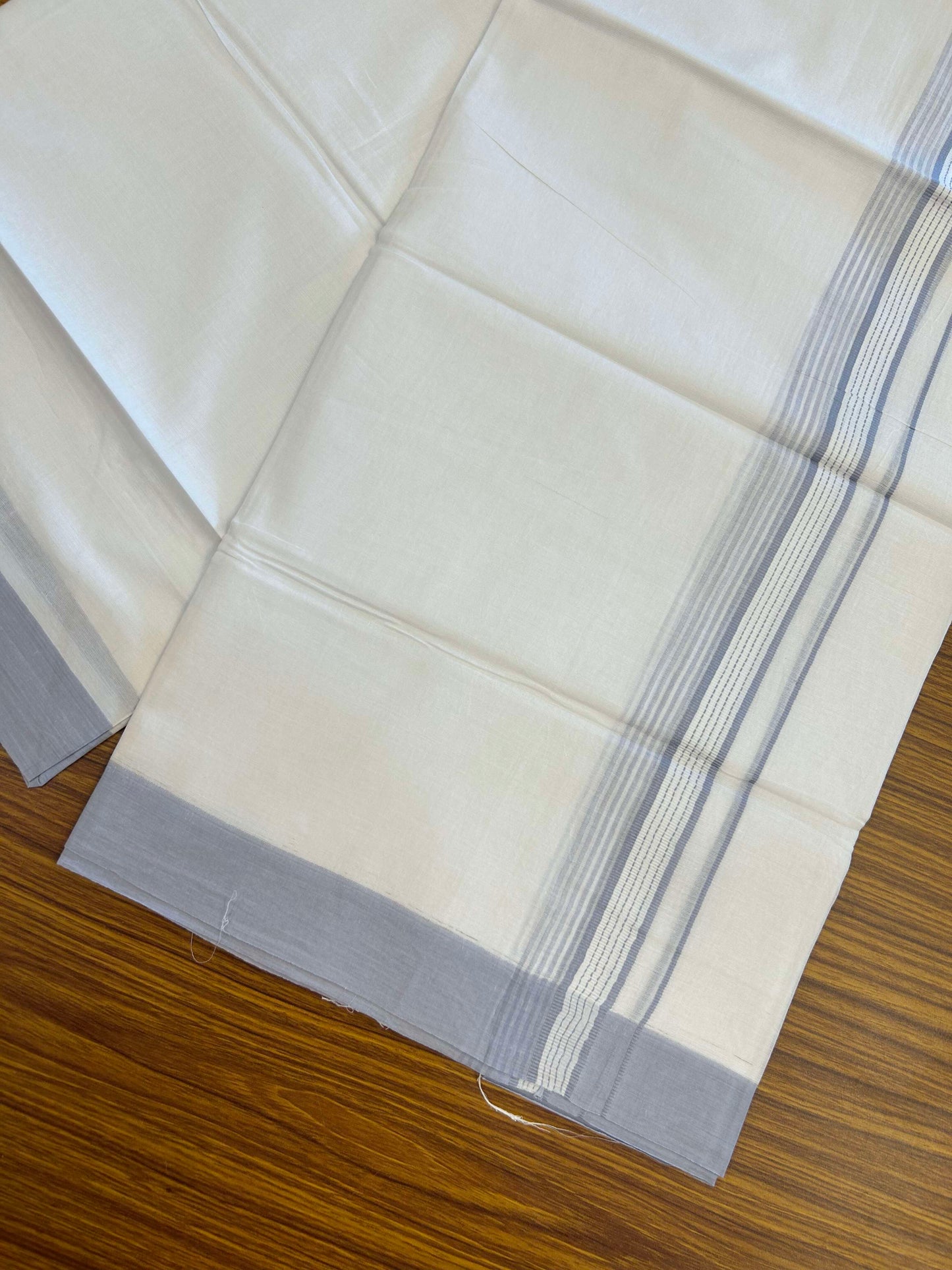 20% Discount!! KaithariKada Balaramapuram 100% Cotton Double Pure White Mundu/Dhoti - 100x100 - 1.25 inch Lavender Blue Striped Kara 3.96 mtr (8 muzham) - 9 KK5309 GAN