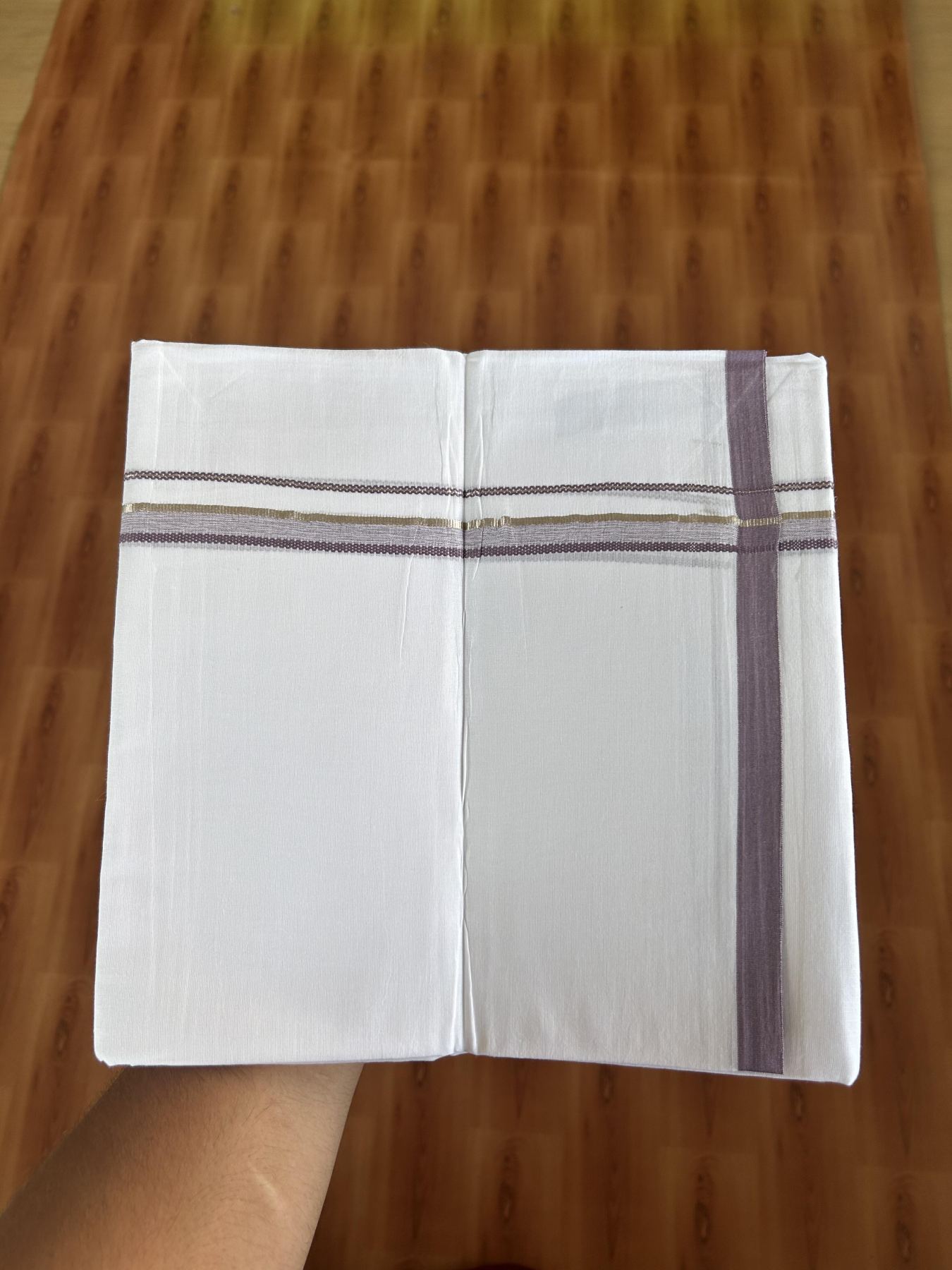 20% Discount ! Kaitharikada Balaramapuram 100% Cotton Pure White Double Mundu/Dothi - 100x80 - 0.5 inch Silver Kasavu & Purple Lavender Design Kara 3.80 mtr (8 muzham) - 10 KK5382 VIN