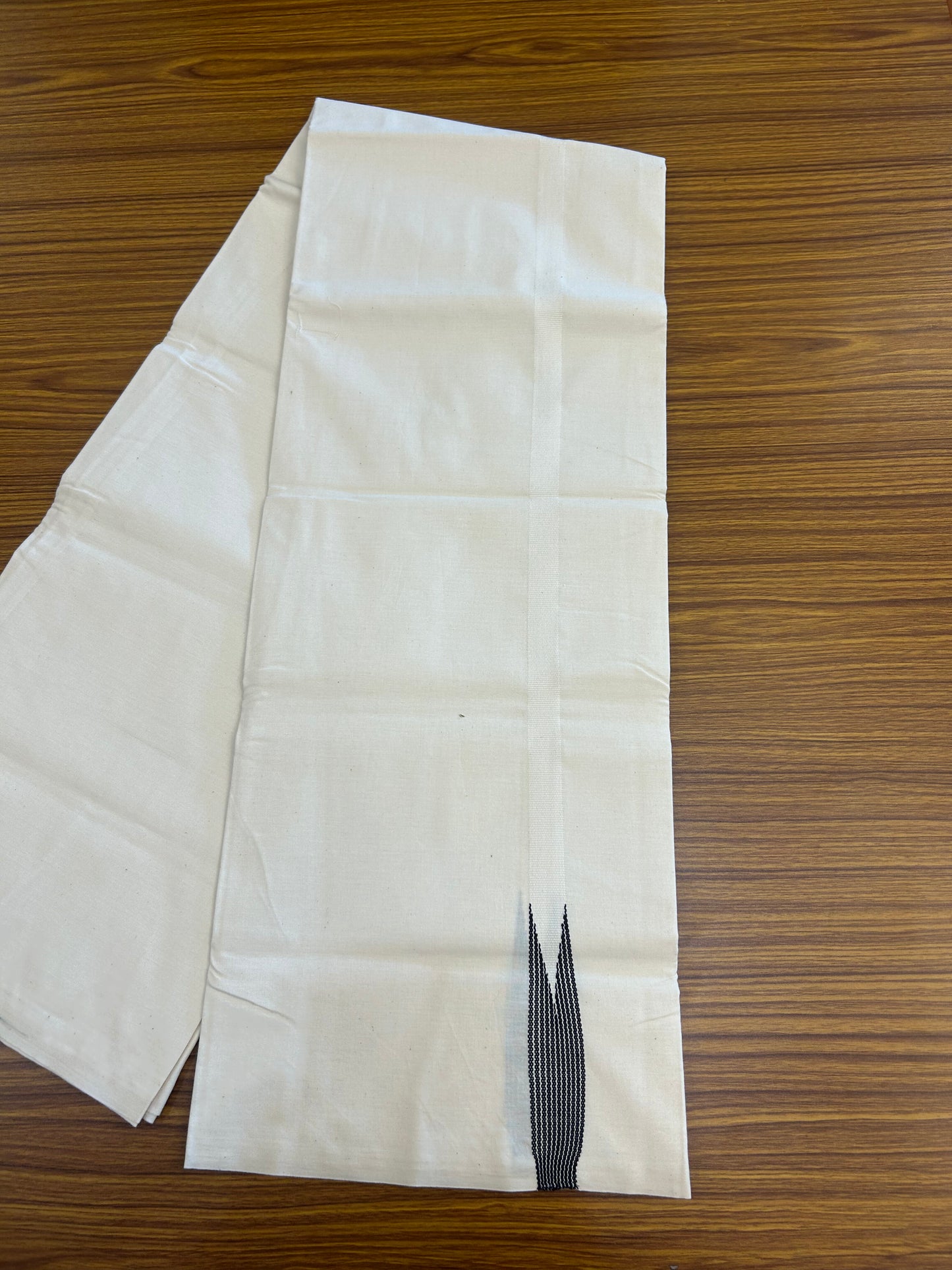 20% Discount!!  KaithariKada Balaramapuram 100% Cotton Single Off white (Unbleached) Mundu/Dhoti- Twisted 100s Thread - 1.5 cm Puliyilakkara Black Chutty Kara (2 meter / 4 muzham) - 1 KK5346 ASH