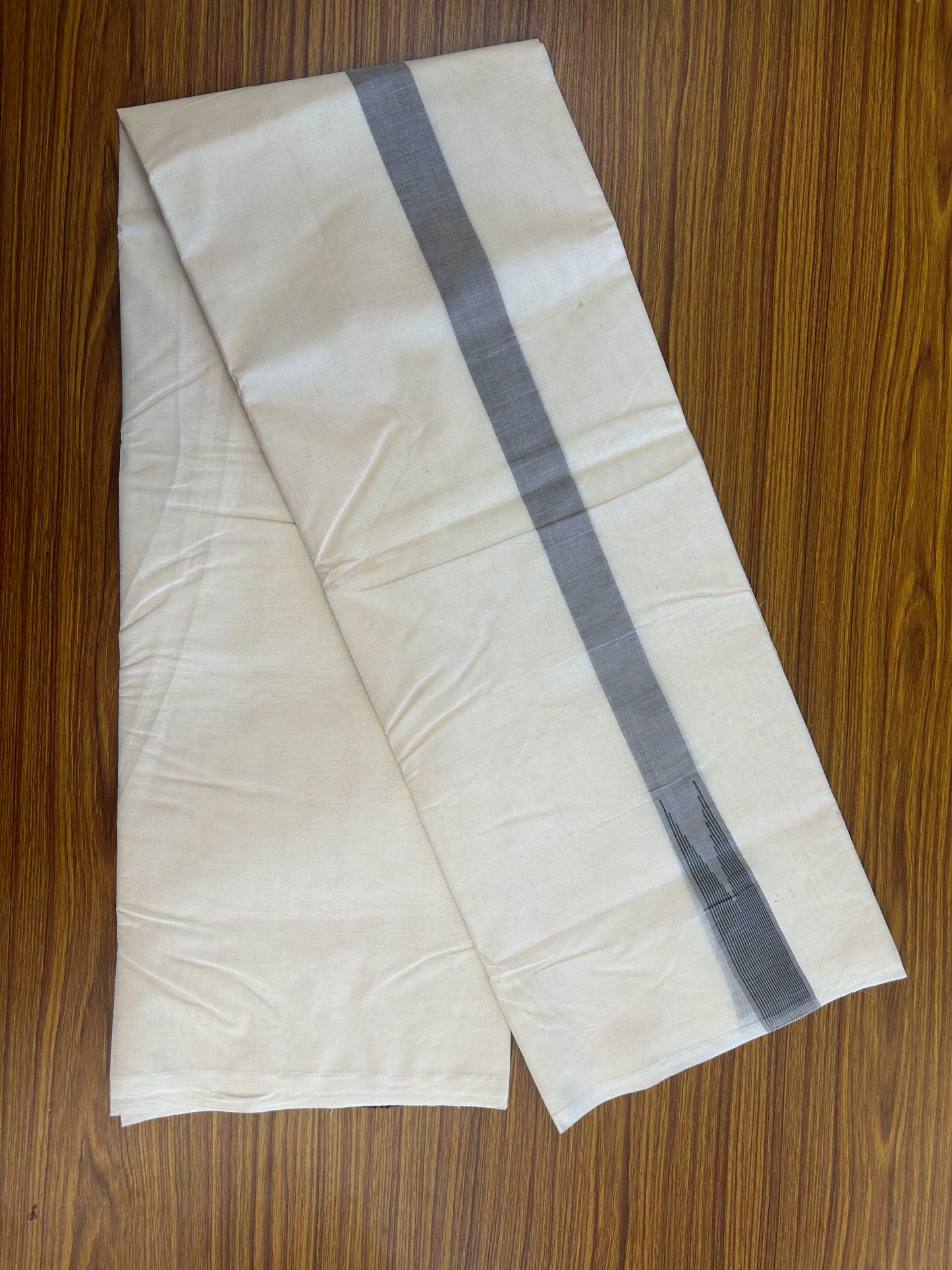 20% Discount ! KaithariKada 100% Cotton off white Double - (Unbleached) Mundu/Dhoti - 100X100 - 1.25 inch Puliyilakkara Ash Grey & Black Striped Chutty kara - 16 KK5346 ASH