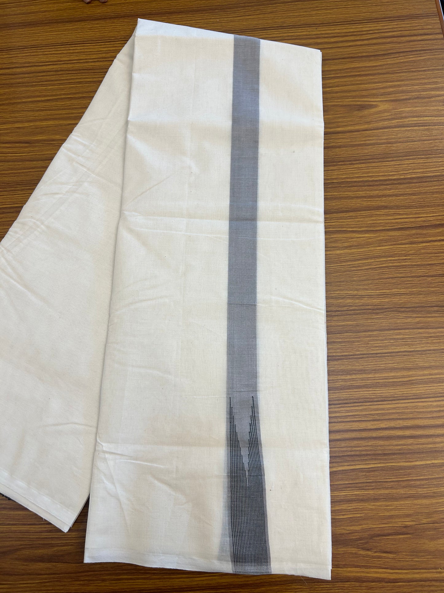 20% Discount ! KaithariKada 100% Cotton off white Double - (Unbleached) Mundu/Dhoti - 100X100 - 1.25 inch Puliyilakkara Ash Grey & Black Striped Chutty kara - 16 KK5346 ASH