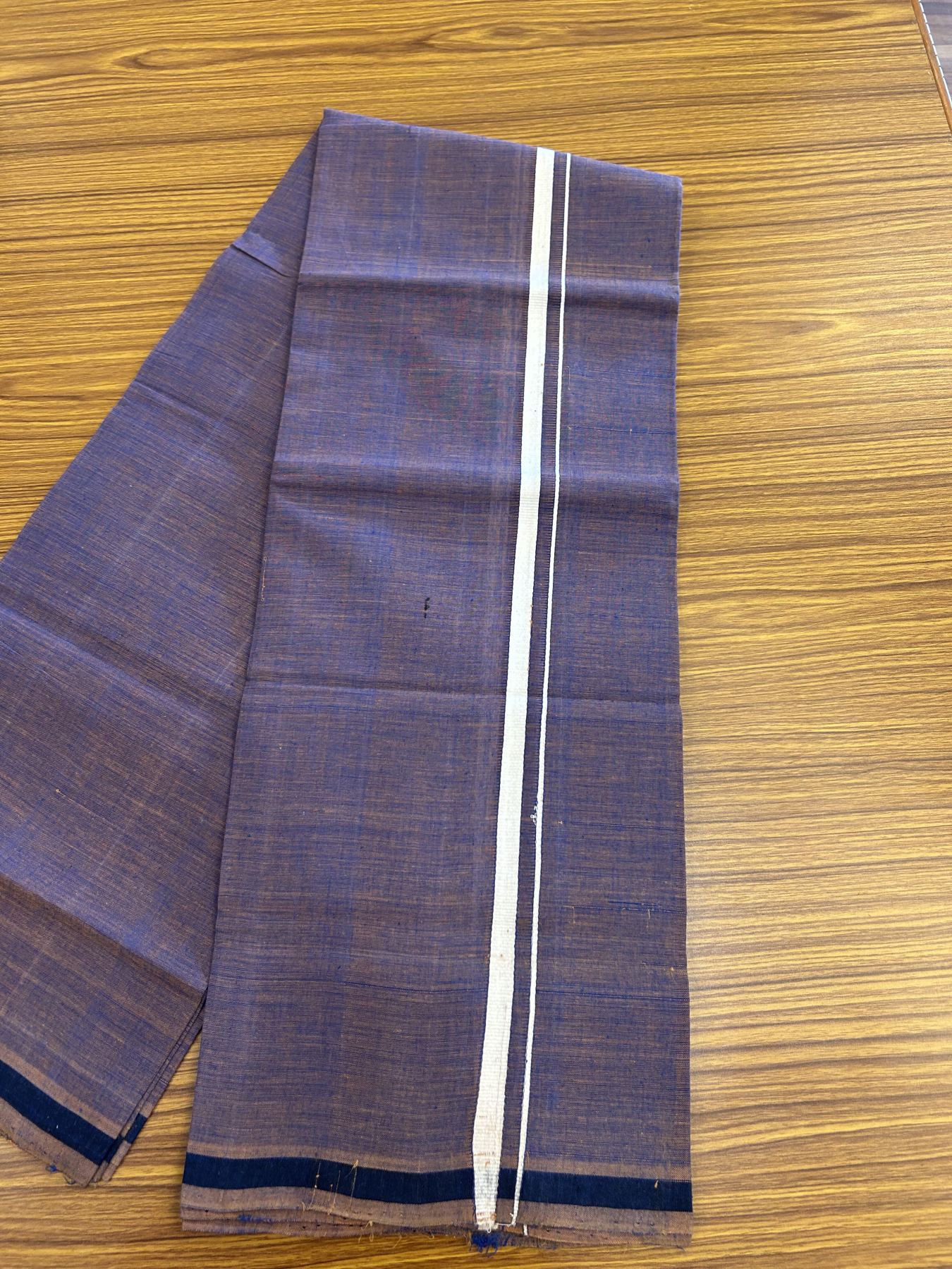 Handloom Single Hallmarked - 10% Discount !! KaithariKada 100% Pure Cotton - Mundu/Dhoti Blue Brown Shaded Body & 1 cm White Kara - (2 meter / 4 muzham) - 11 KK8044 ELA