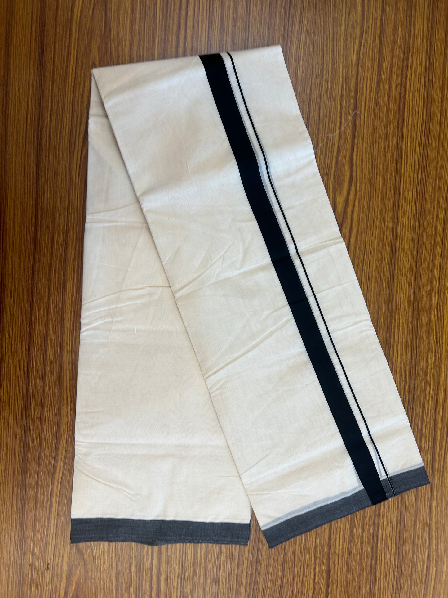 20% Discount KaithariKada Balaramapuram 100% Cotton Double Off white - (Unbleached) - Mundu/Dhoti - 100x80 - 1 inch Black Kara - 3.80 mtr (8 Muzham) - 14 KK5346 ASH