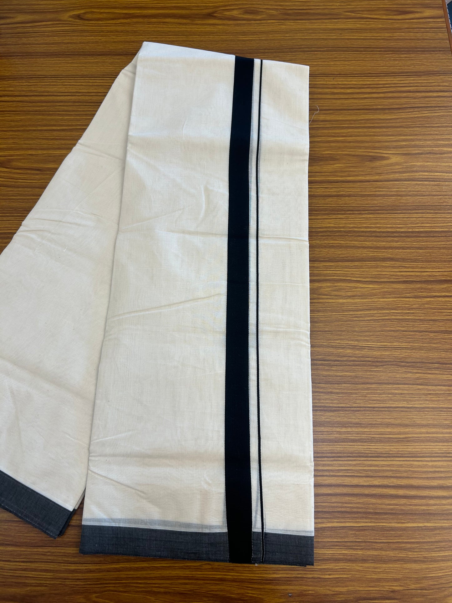 20% Discount KaithariKada Balaramapuram 100% Cotton Double Off white - (Unbleached) - Mundu/Dhoti - 100x80 - 1 inch Black Kara - 3.80 mtr (8 Muzham) - 14 KK5346 ASH