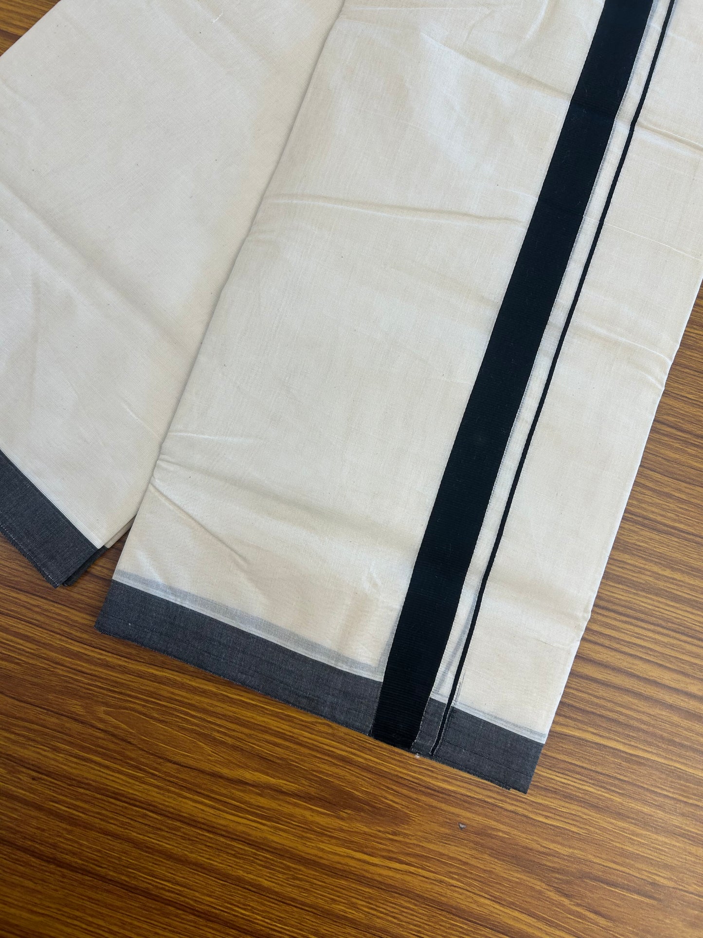 20% Discount KaithariKada Balaramapuram 100% Cotton Double Off white - (Unbleached) - Mundu/Dhoti - 100x80 - 1 inch Black Kara - 3.80 mtr (8 Muzham) - 14 KK5346 ASH