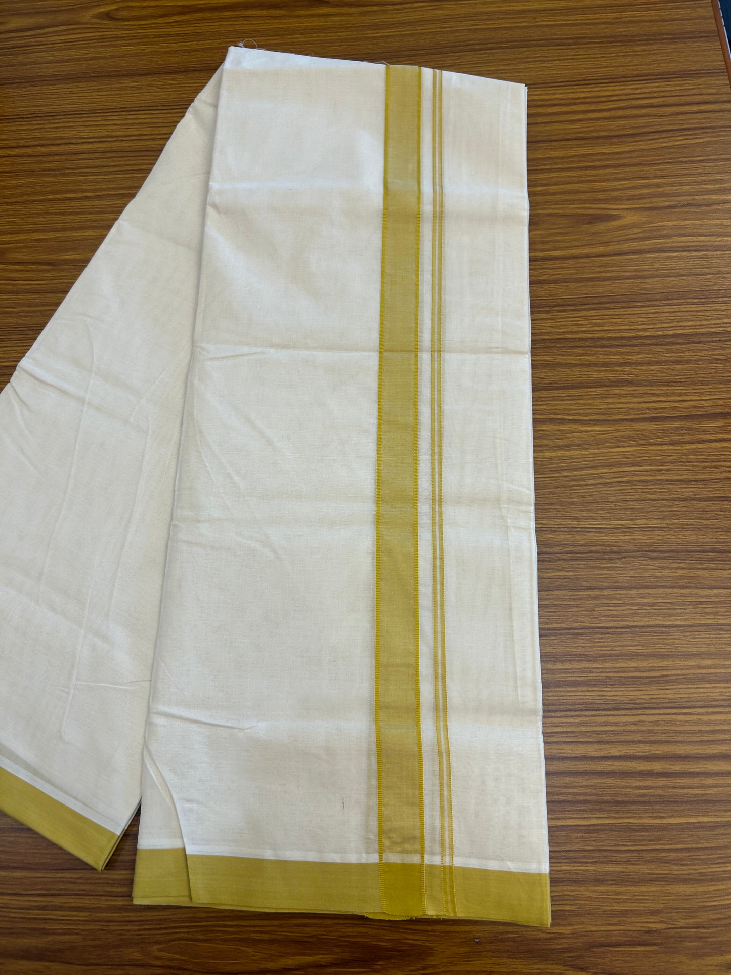 20% Discount KaithariKada Balaramapuram 100% Cotton Double Off white - (Unbleached) - Mundu/Dhoti - 100x100 - 1.25 inch Mustard Yellow Kara - 4 mtr (8.5 Muzham) - 5 KK5346 ASH