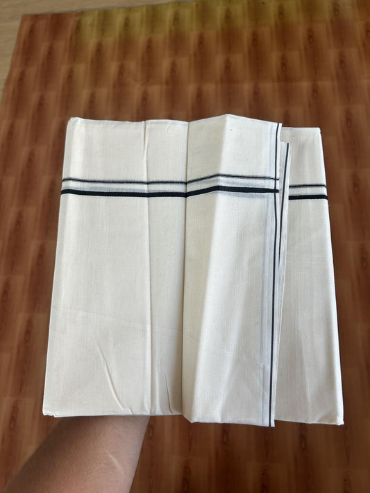 20% Discount! KaithariKada Balaramapuram 100% Cotton Double Off white - (Unbleached) - Mundu/Dhoti-100x80 - 0.3 cm Black Thin Kara 4.23 mtr (9.06 Muzham) - 85 KK5382 VIN