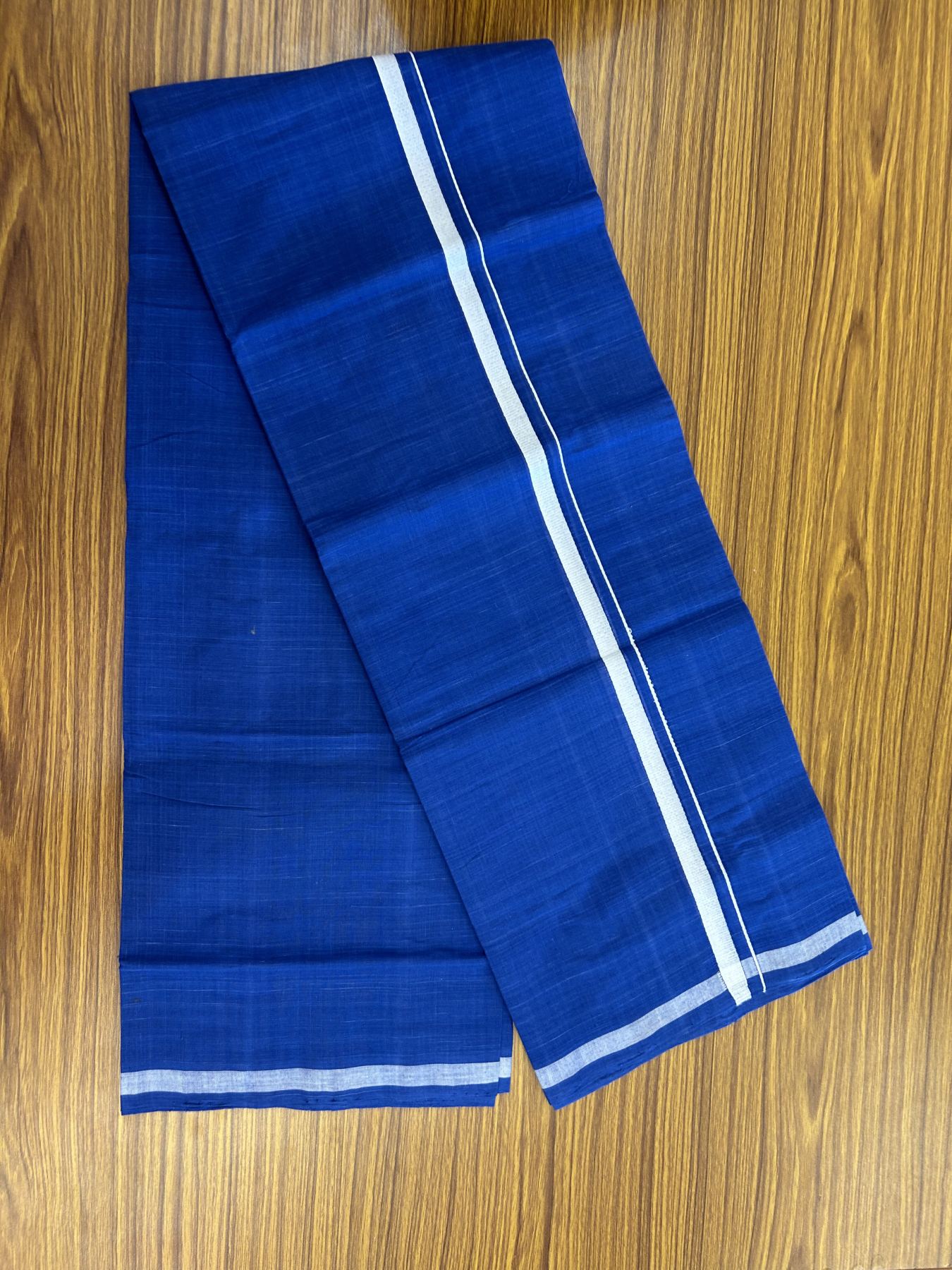 Handloom Single Hallmarked - 10% Discount !! KaithariKada 100% Pure Cotton - Mundu/Dhoti Navy Blue Body & 1 cm White Kara - (2 meter / 4 muzham) - 12 KK8044 ELA