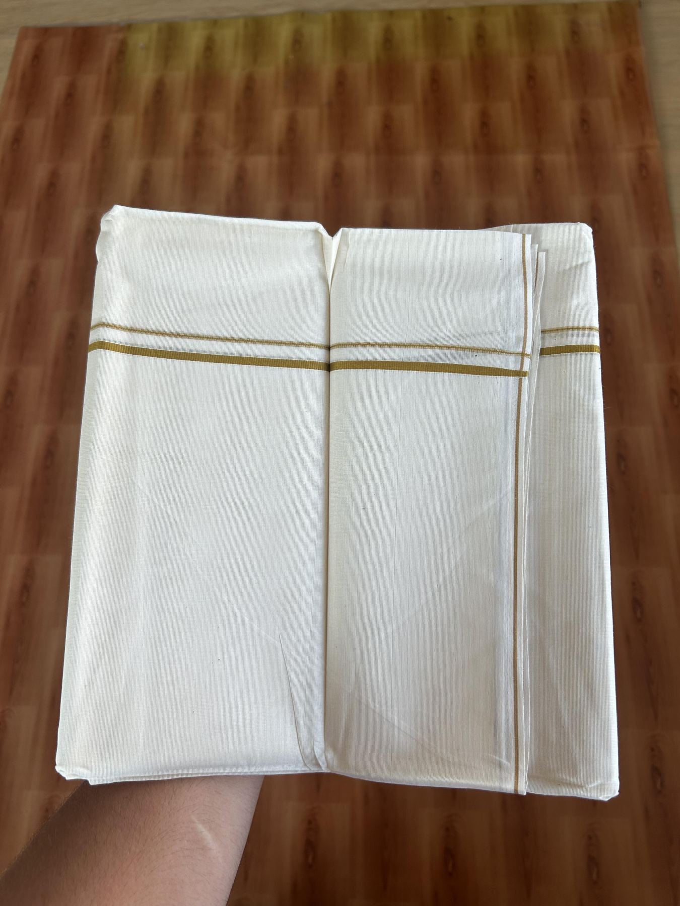 20% Discount! KaithariKada Balaramapuram 100% Cotton Double Off white - (Unbleached) - Mundu/Dhoti-100x80 - 0.3 cm Yellowish Brown Thin Kara 4.17 mtr (8.91 Muzham) - 89 KK5382 VIN