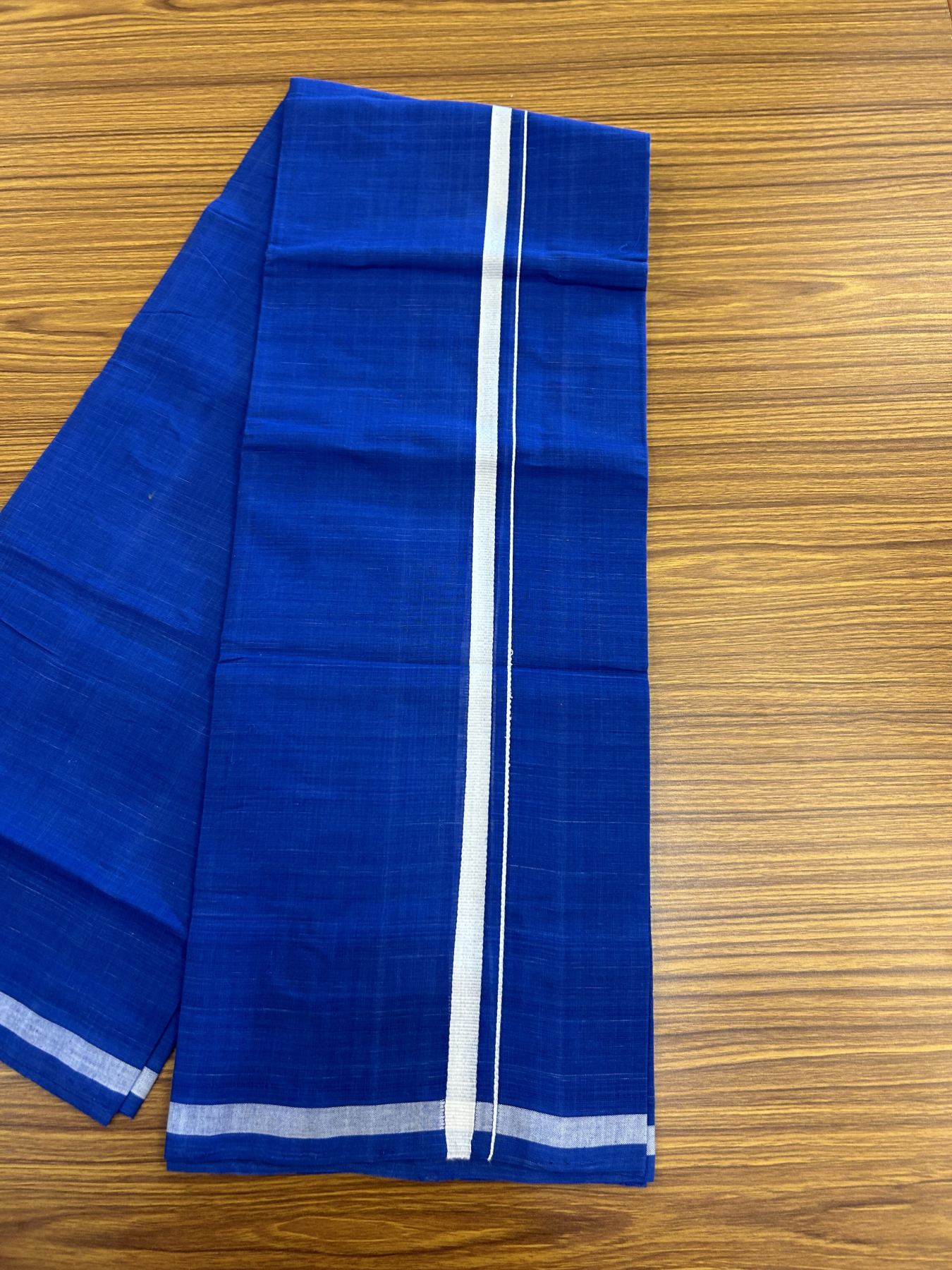 Handloom Single Hallmarked - 10% Discount !! KaithariKada 100% Pure Cotton - Mundu/Dhoti Navy Blue Body & 1 cm White Kara - (2 meter / 4 muzham) - 12 KK8044 ELA
