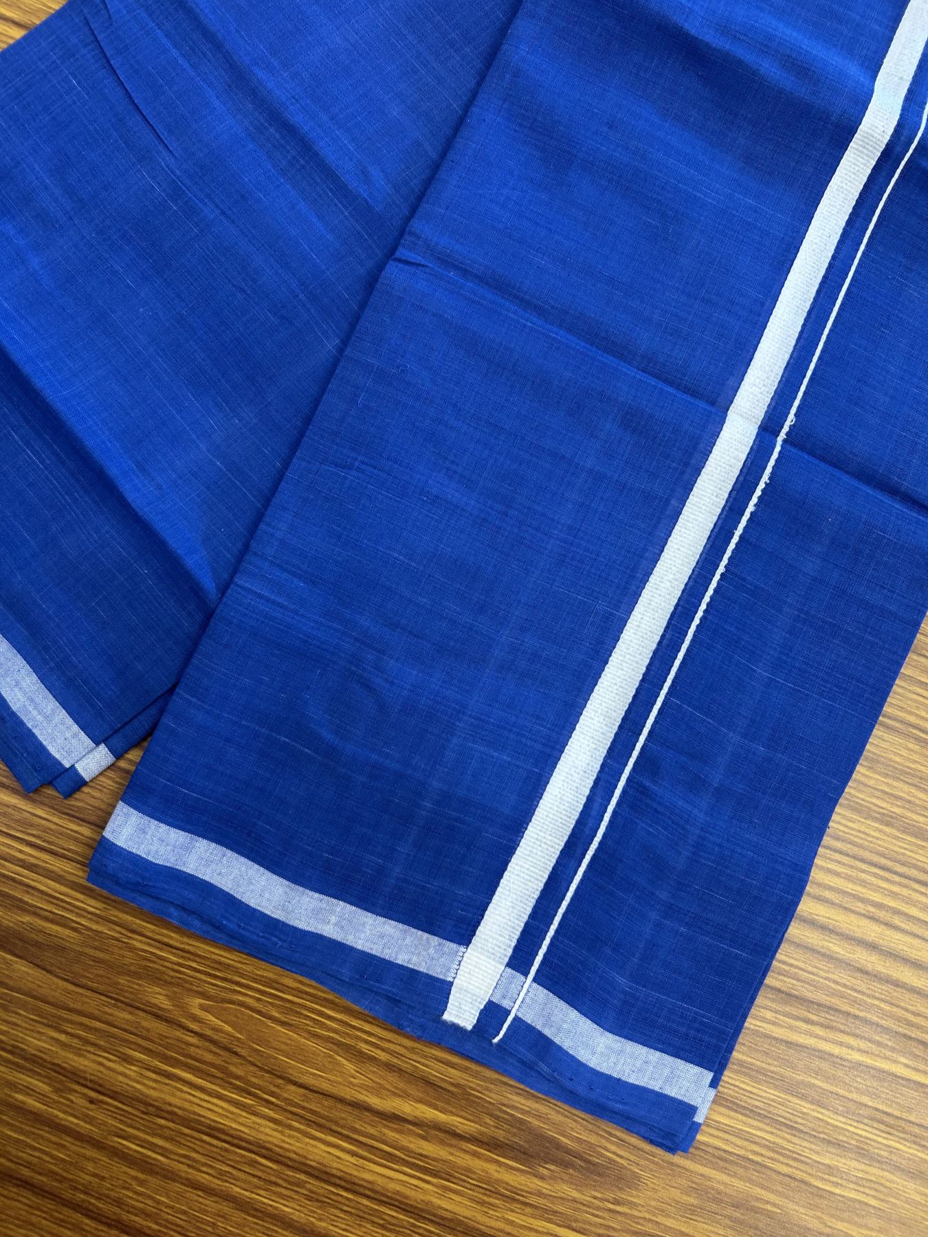 Handloom Single Hallmarked - 10% Discount !! KaithariKada 100% Pure Cotton - Mundu/Dhoti Navy Blue Body & 1 cm White Kara - (2 meter / 4 muzham) - 12 KK8044 ELA