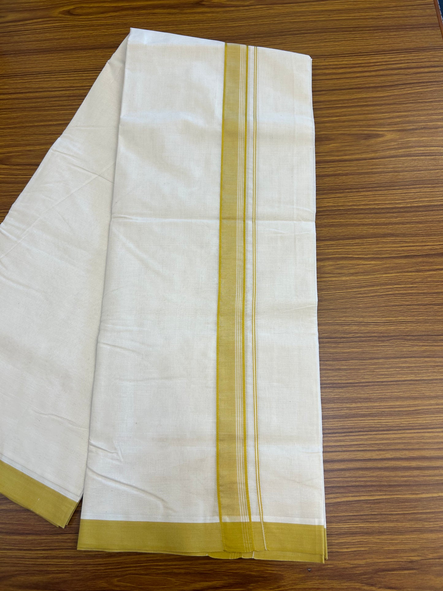 20% Discount KaithariKada Balaramapuram 100% Cotton Double Off white - (Unbleached) - Mundu/Dhoti - 100x100 - 1.25 inch Mustard Yellow Striped Kara - 4 mtr (8.5 Muzham) - 7 KK5346 ASH