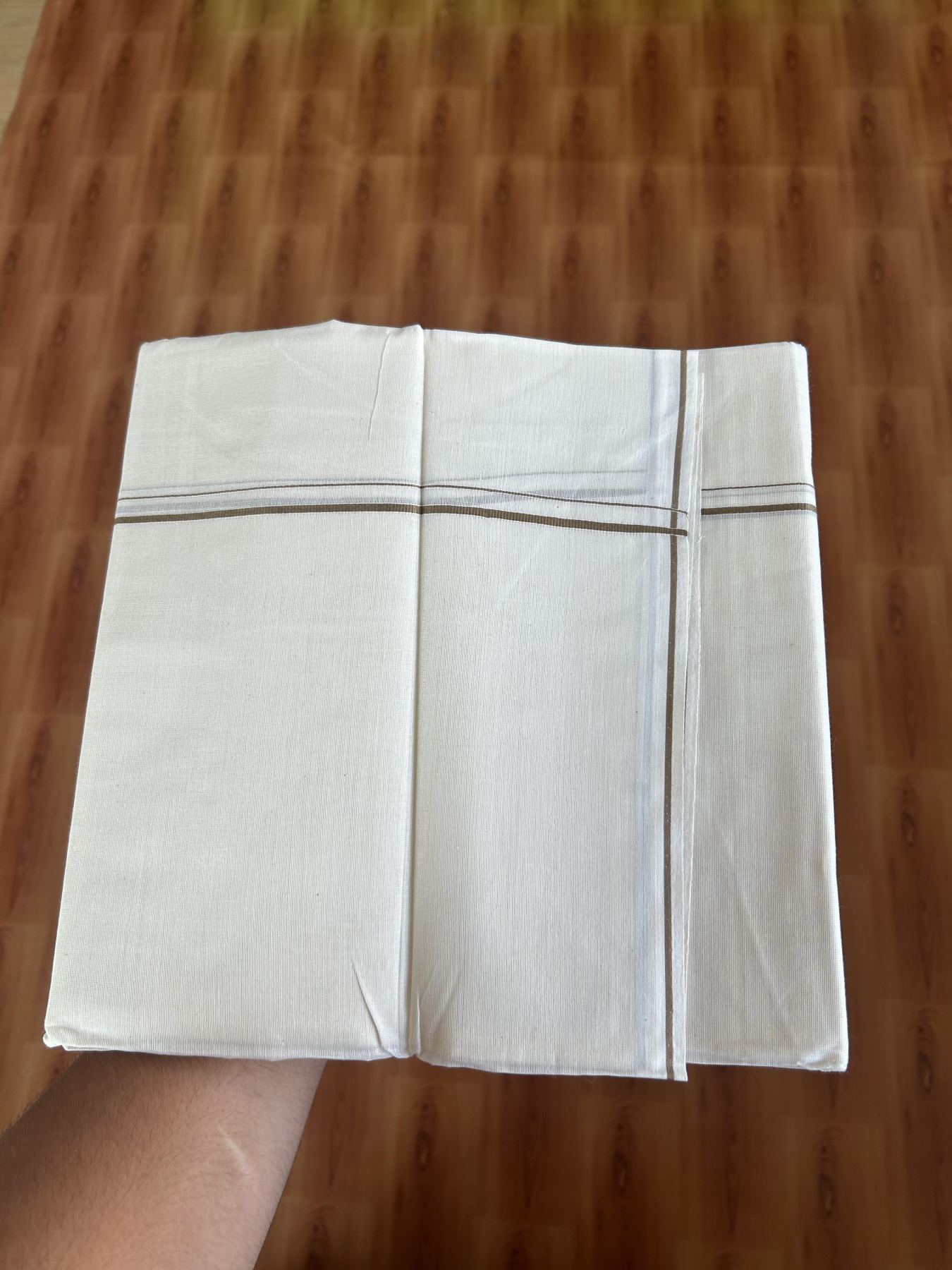 20% Discount! KaithariKada Balaramapuram 100% Cotton Double Off white - (Unbleached) - Mundu/Dhoti-100x80 - 0.3 cm Peanut Brown Thin Kara 4 mtr (8.5 Muzham) - 90 KK5382 VIN