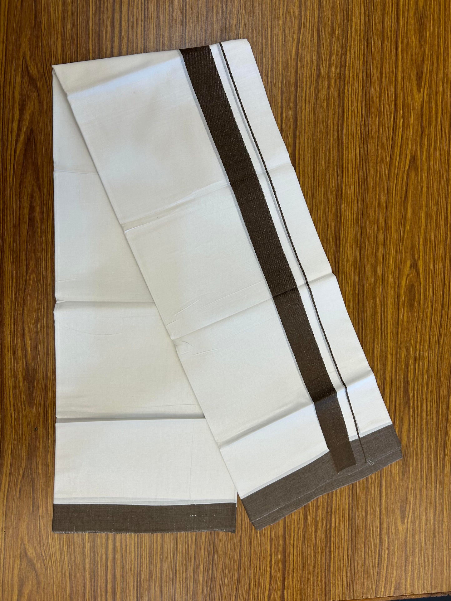 20% Discount ! Kaitharikada Balaramapuram 100% Cotton Pure White Double Mundu/Dothi - 100x80 - 1.5 inch Walnut Brown Kara - 3.90 m (8 muzham) - 19 KK5364 MC