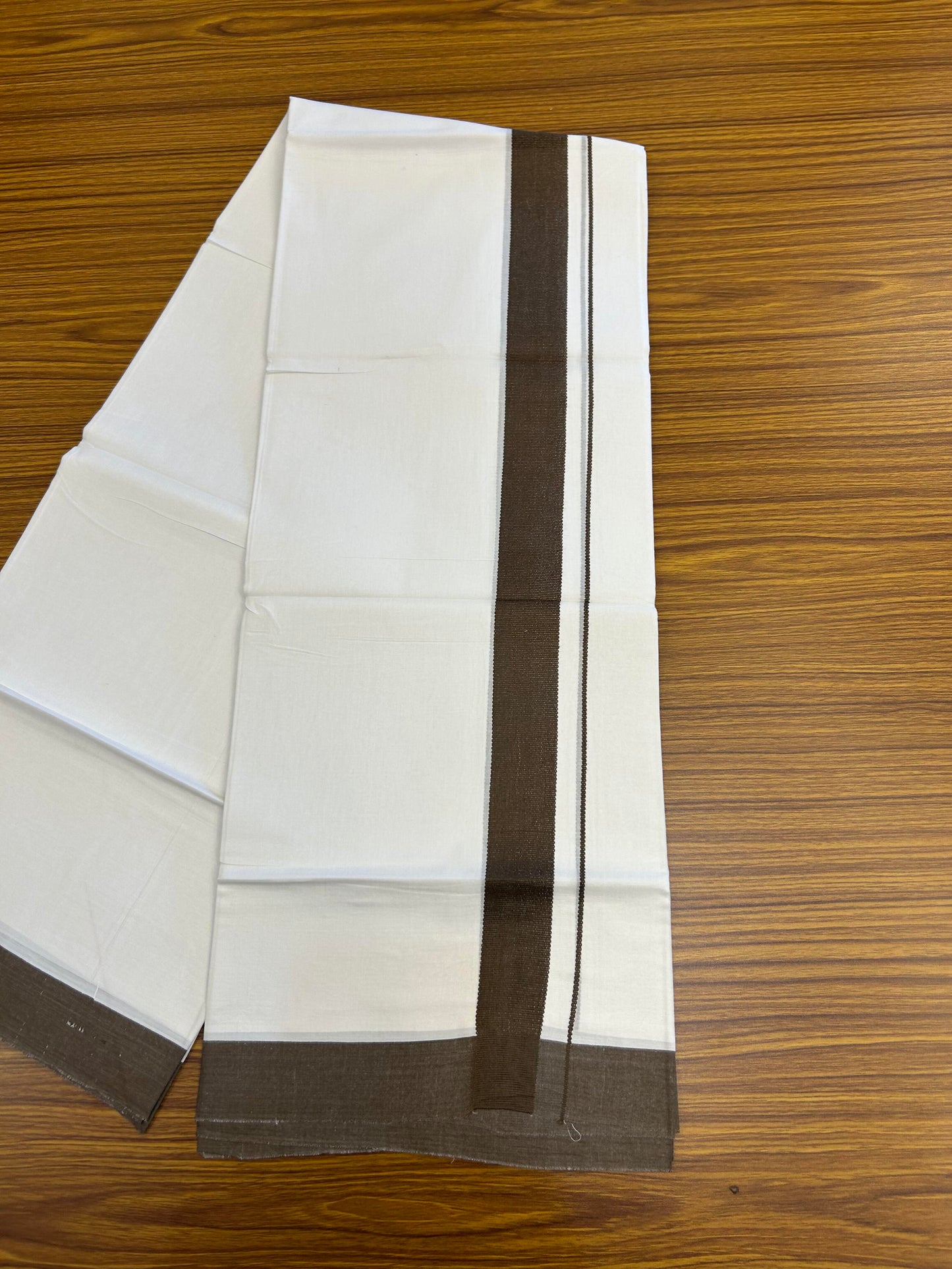 20% Discount ! Kaitharikada Balaramapuram 100% Cotton Pure White Double Mundu/Dothi - 100x80 - 1.5 inch Walnut Brown Kara - 3.90 m (8 muzham) - 19 KK5364 MC