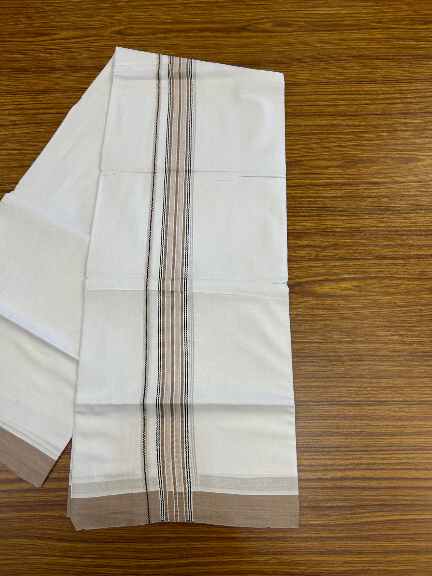 20% Discount ! Kaitharikada Balaramapuram 100% Cotton Pure White Double Mundu/Dothi - 100x80 - 1.25 inch Black & Peach Brown Shaded Stripes Kara 3.90 m (8 muzham) - 78 KK5364 MC