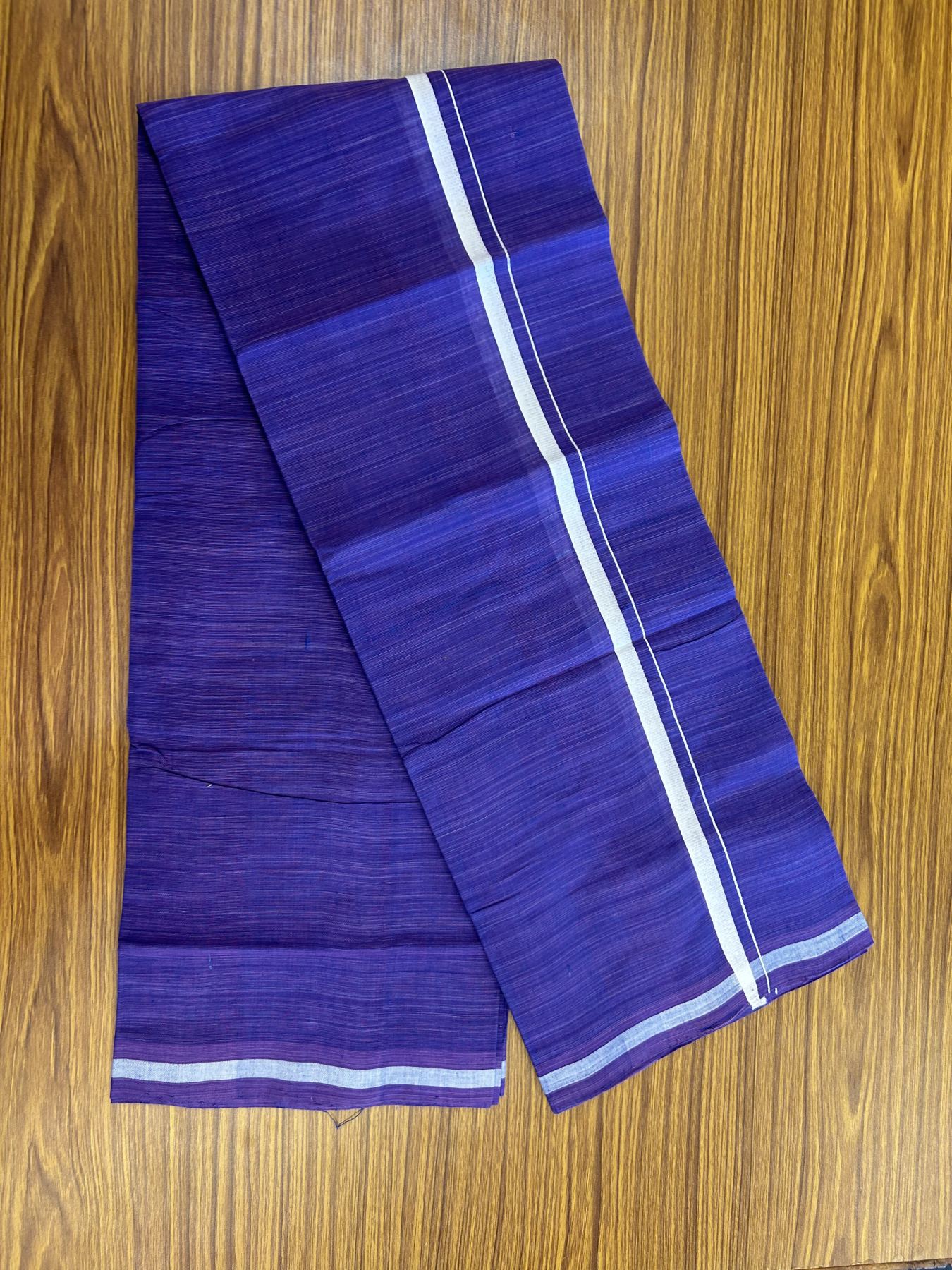 Handloom Single Hallmarked - 10% Discount !! KaithariKada 100% Pure Cotton - Mundu/Dhoti Violet Body & 1.5 cm White Stripes Kara - (2 meter / 4 muzham) - 10 KK8044 ELA
