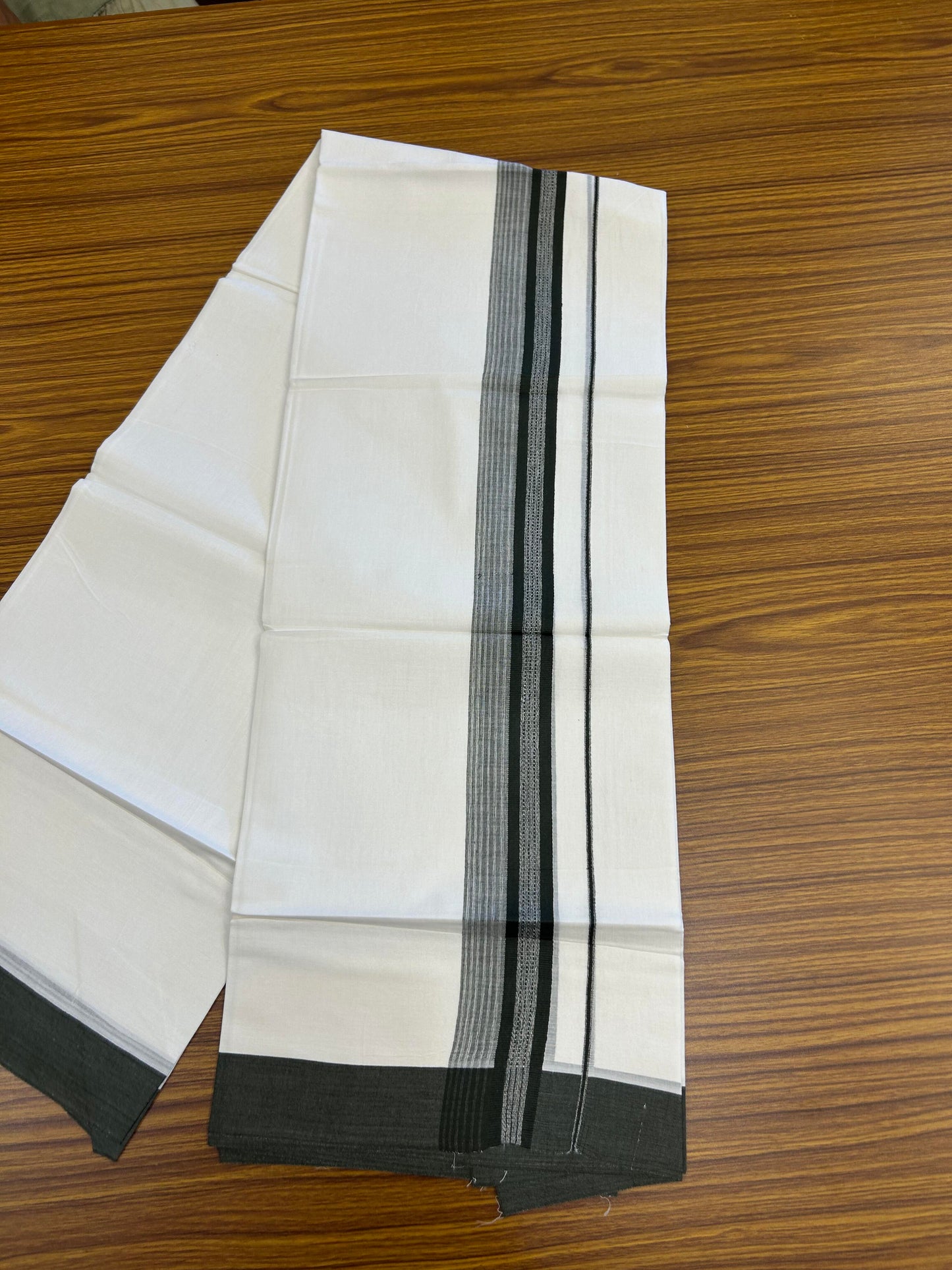 20% Discount ! Kaitharikada Balaramapuram 100% Cotton Pure White Double Mundu/Dothi - 100x80 - 2 inch Dark Pine Green Shaded Stripes Kara 3.90 m (8 muzham)- 21 KK5364 MC