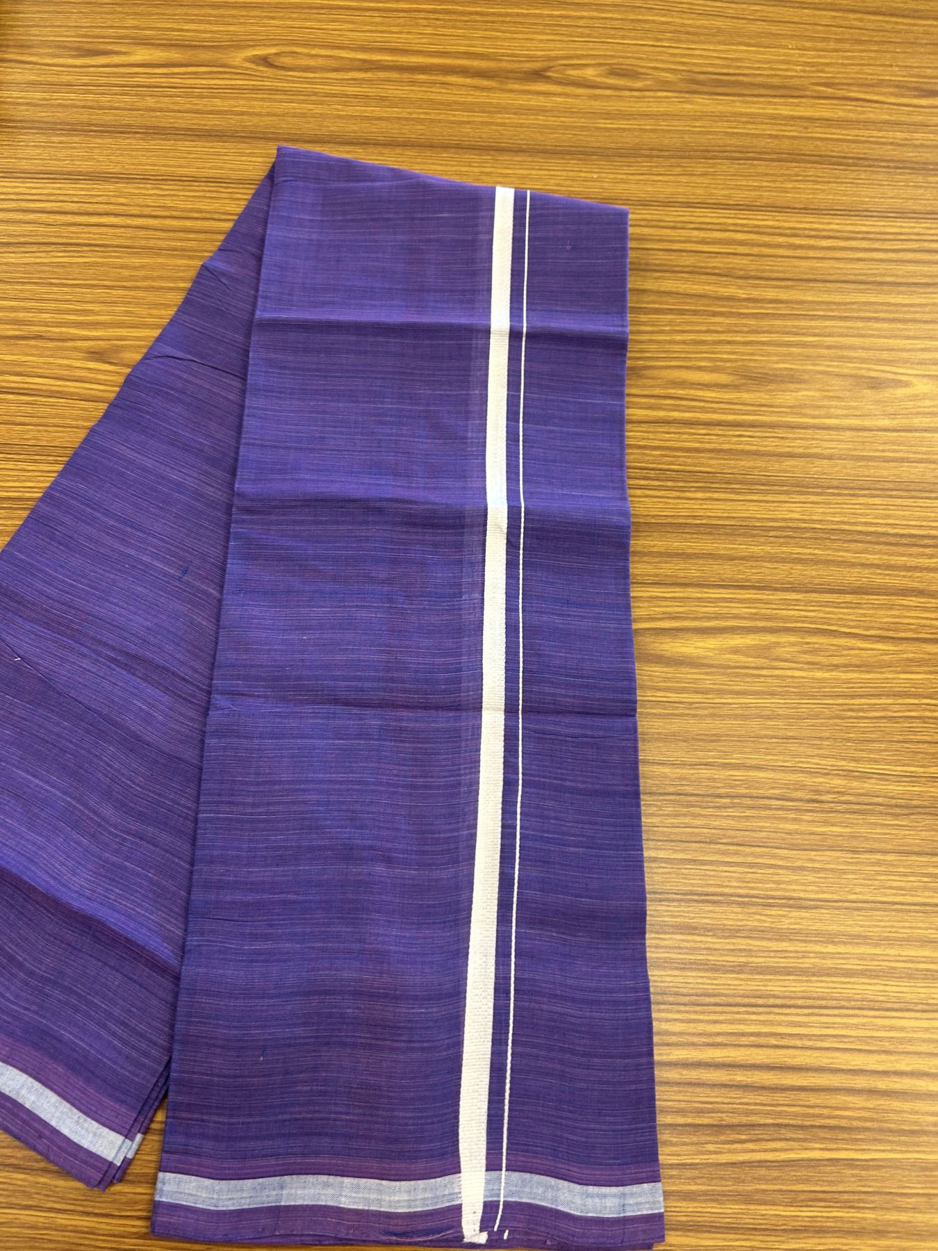 Handloom Single Hallmarked - 10% Discount !! KaithariKada 100% Pure Cotton - Mundu/Dhoti Violet Body & 1.5 cm White Stripes Kara - (2 meter / 4 muzham) - 10 KK8044 ELA