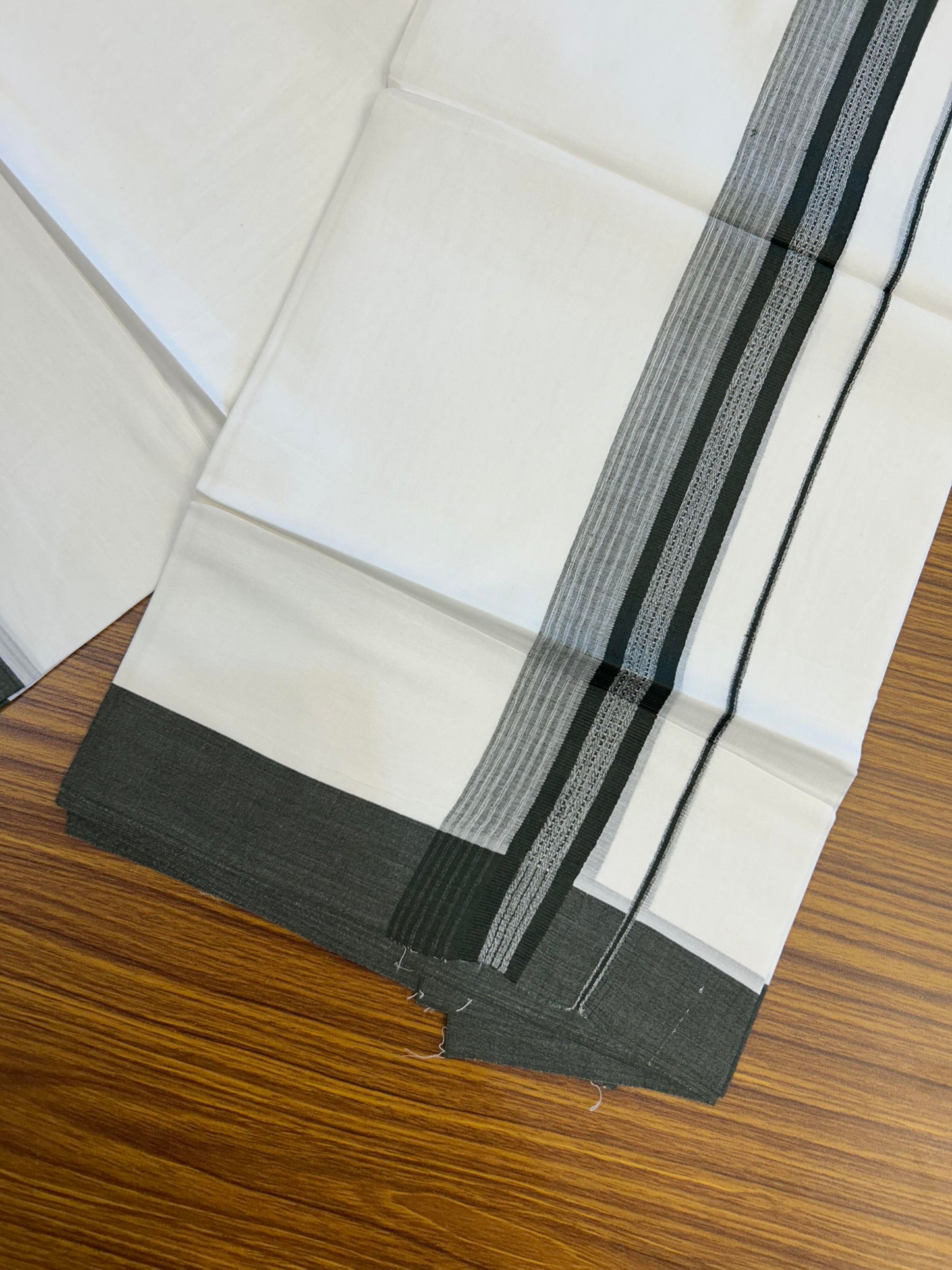 20% Discount ! Kaitharikada Balaramapuram 100% Cotton Pure White Double Mundu/Dothi - 100x80 - 2 inch Dark Pine Green Shaded Stripes Kara 3.90 m (8 muzham)- 21 KK5364 MC