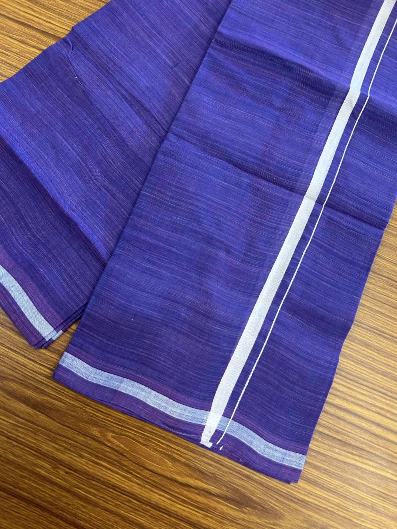 Handloom Single Hallmarked - 10% Discount !! KaithariKada 100% Pure Cotton - Mundu/Dhoti Violet Body & 1.5 cm White Stripes Kara - (2 meter / 4 muzham) - 10 KK8044 ELA