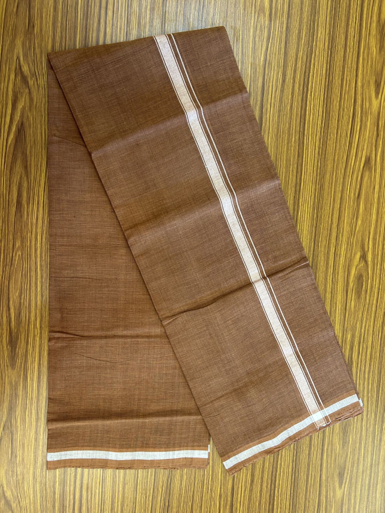 Handloom Single Hallmarked - 10% Discount ! KaithariKada 100% Pure Cotton - Mundu/Dhoti 0.5 inch White shaded Kara with Kavi colour Body - (2 meter / 4 muzham) - 74 KK8044 ELA