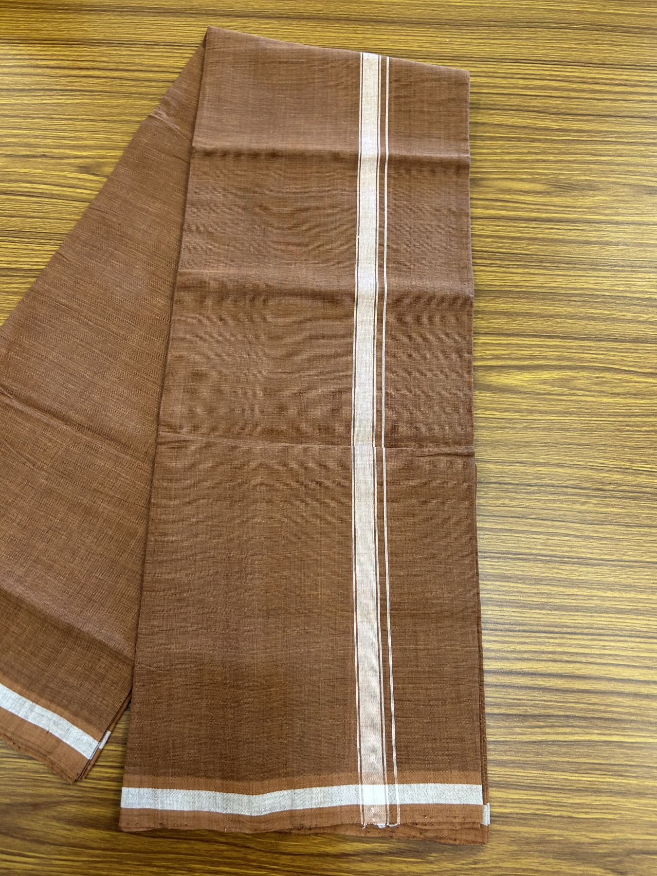 Handloom Single Hallmarked - 10% Discount ! KaithariKada 100% Pure Cotton - Mundu/Dhoti 0.5 inch White shaded Kara with Kavi colour Body - (2 meter / 4 muzham) - 74 KK8044 ELA