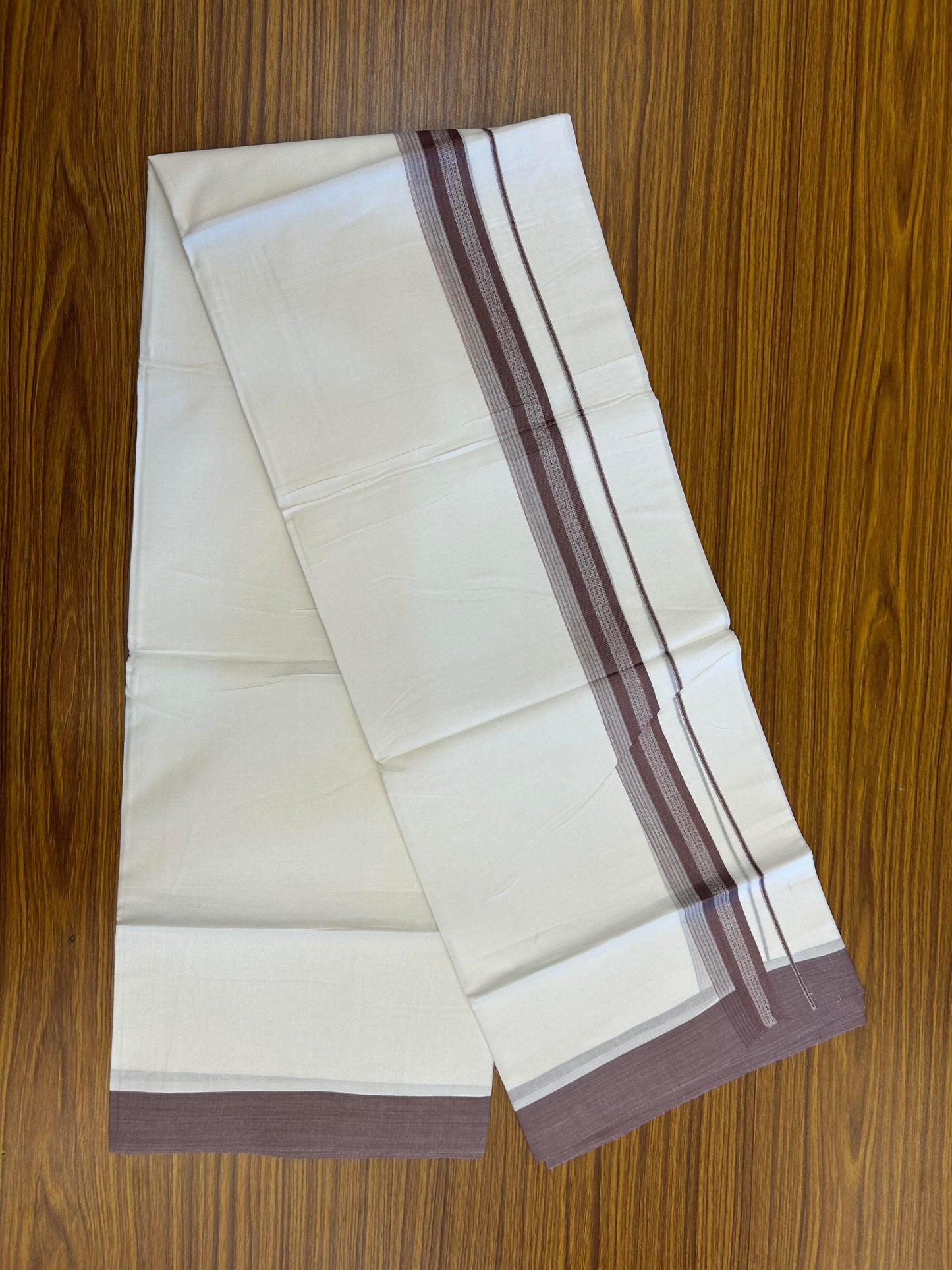 20% Discount ! Kaitharikada Balaramapuram 100% Cotton Pure White Double Mundu/Dothi - 100x80 - 2 inch Violet ash Shaded Stripes Kara 3.90 m (8 muzham) - 28 KK5364 MC